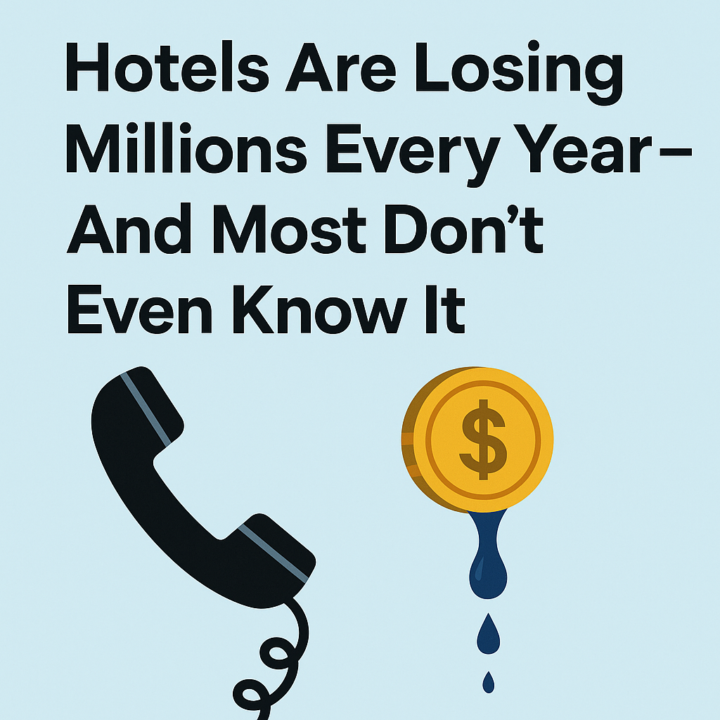 Text graphic stating 'Hotels are losing millions of dollars due to missed calls
